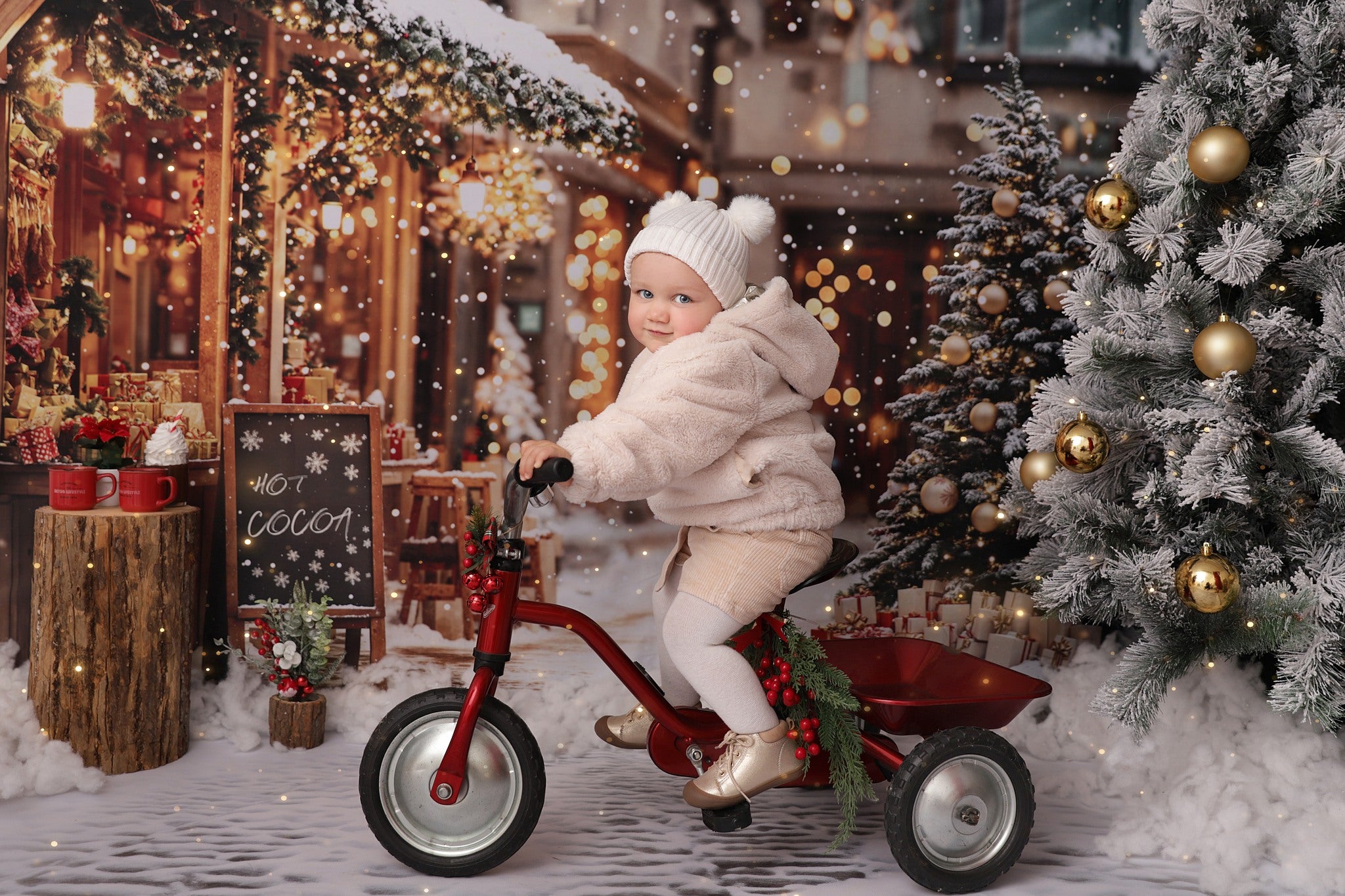 Kate Sapin de Noël Rue Chocolat chaud Boutique Toile de fond conçue par Emetselch - Kate Backdrop FR