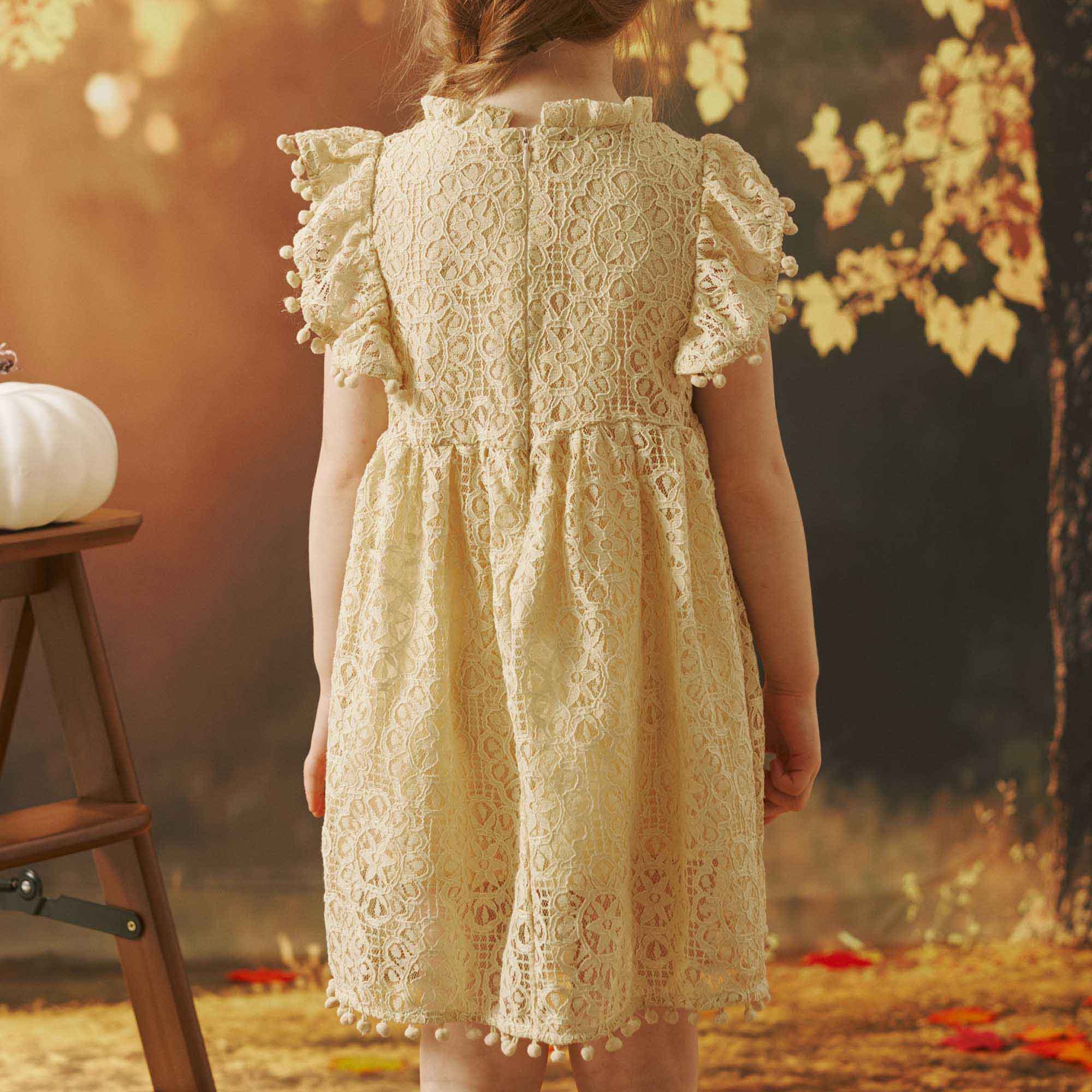 Kate Abricot Dentelle Manches volantées Robe Enfant Pour la Photographie - Kate Backdrop FR