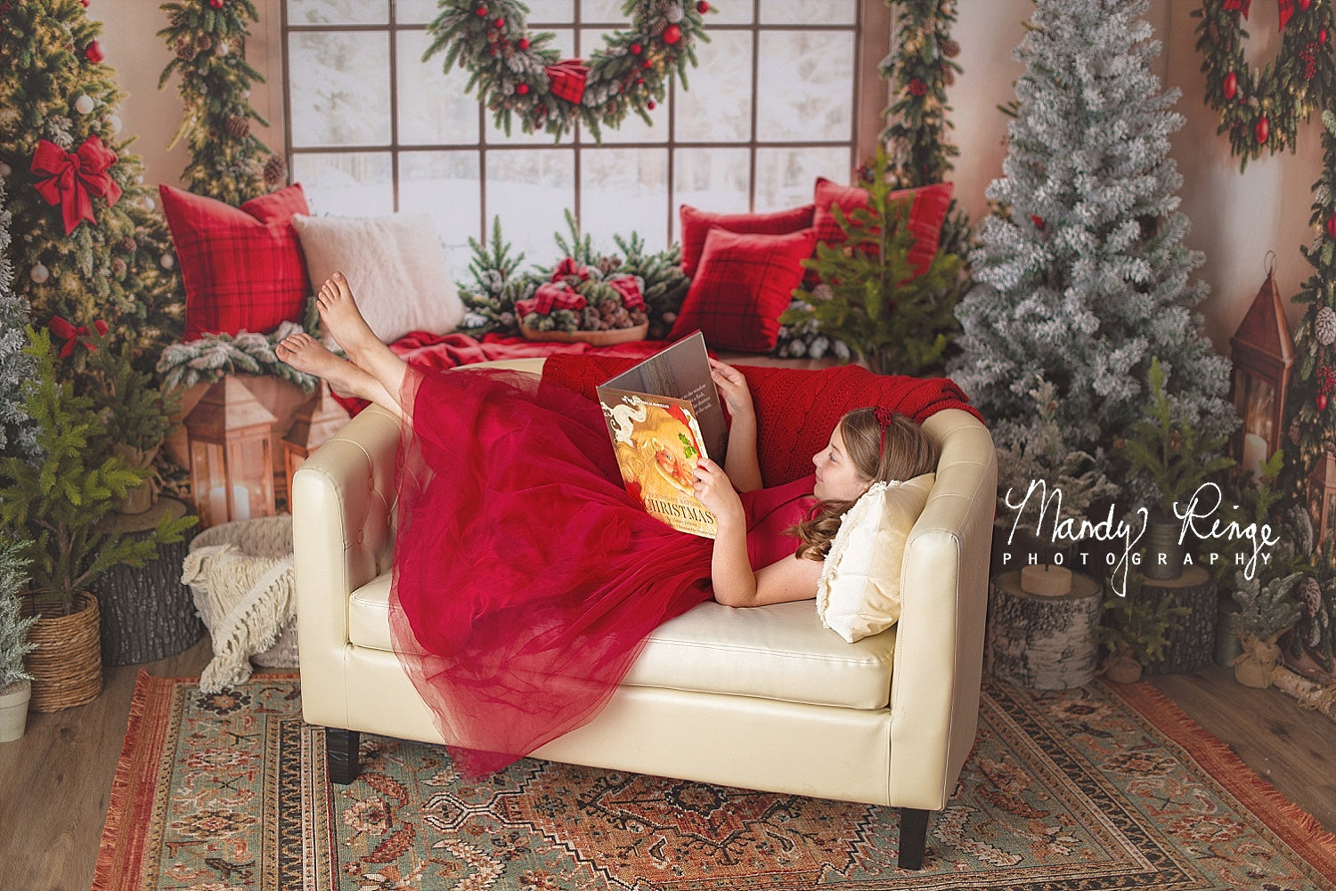 Kate Sapin de Noël Fenêtre Guirlande Couverture Toile de fond conçue par Emetselch - Kate Backdrop FR