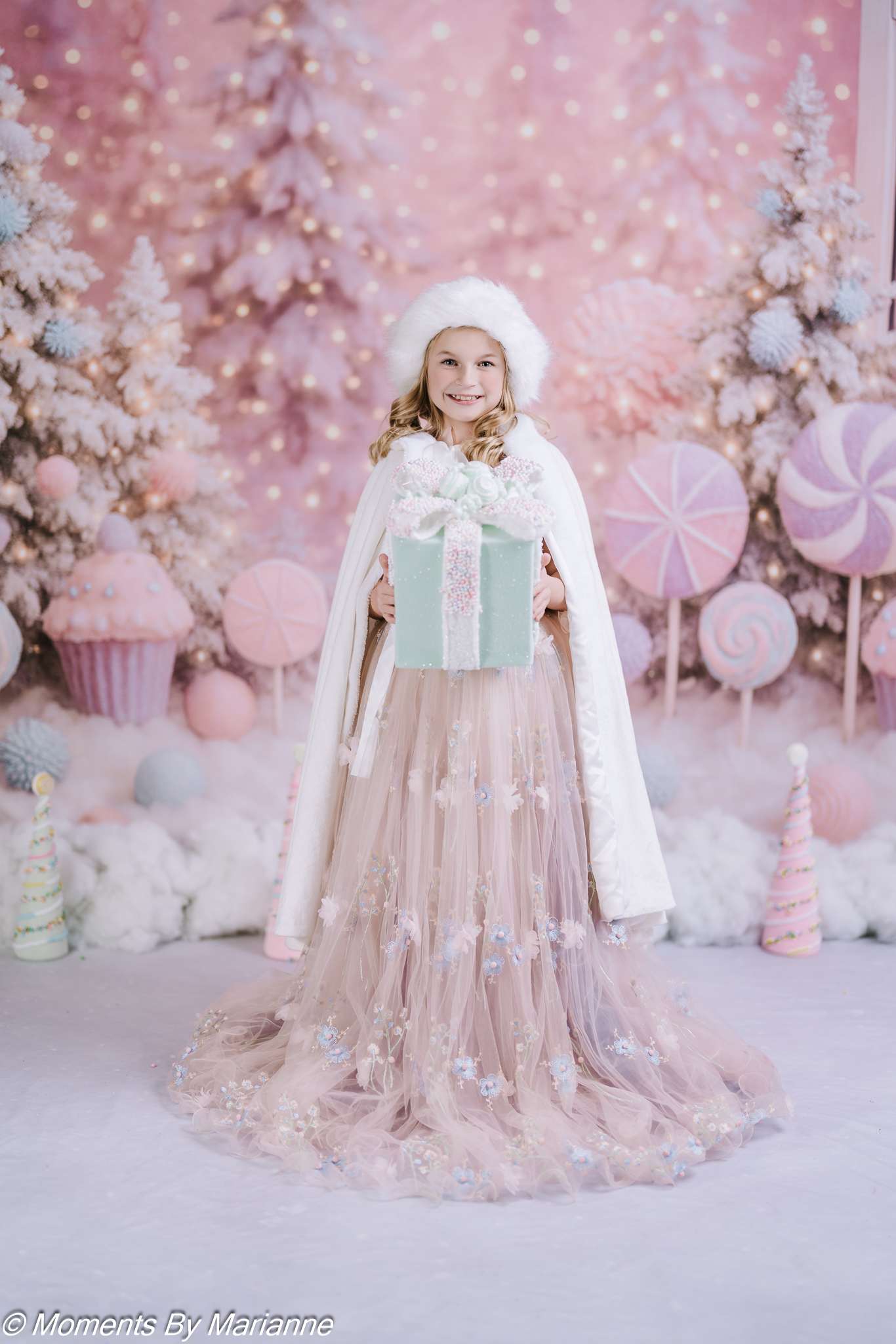 Kate Noël Bonbons Neige Portail Rose Toile de fond conçue par Ashley Paul - Kate Backdrop FR