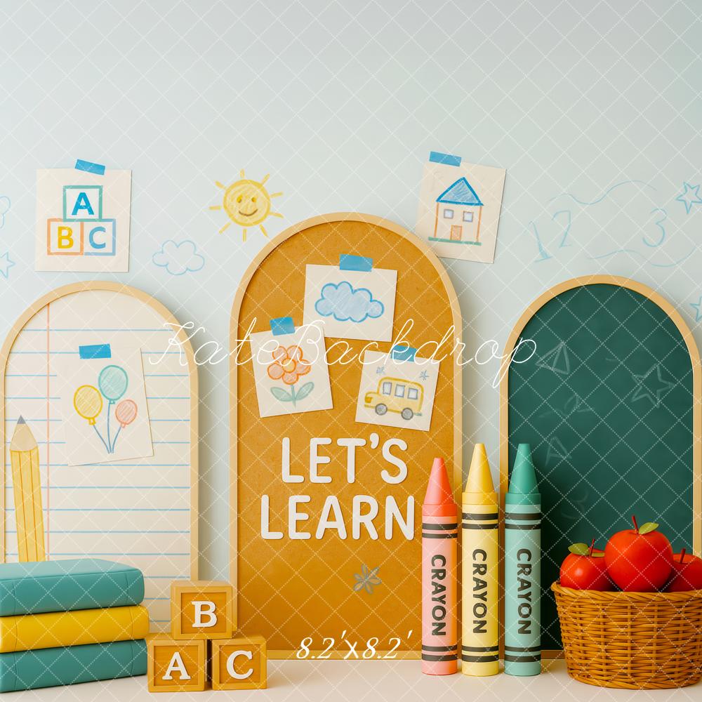 Kate Scolaire Crayons Livres Pommes Toile de fond conçue par Patty Roberts - Kate Backdrop FR