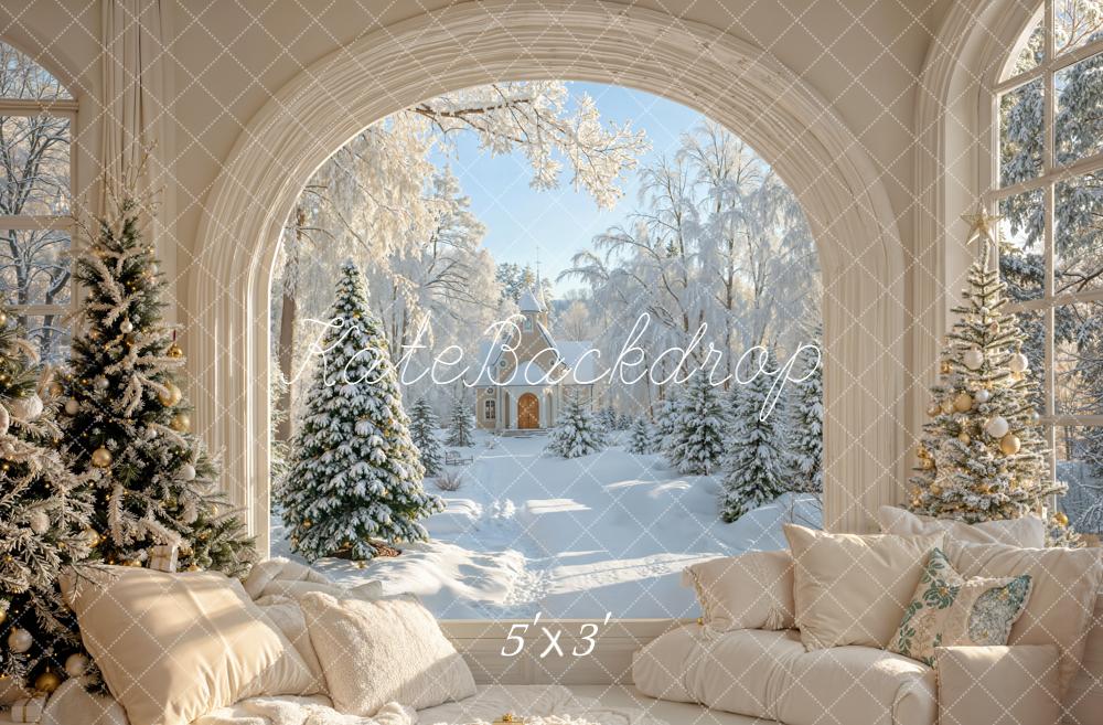 Kate Hiver Salon Noël Fenêtre Neige Toile de fond conçue par Emetselch - Kate Backdrop FR