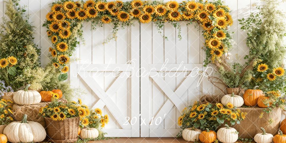 Kate Automne Tournesols Citrouilles Porte Toile de fond conçue par Emetselch