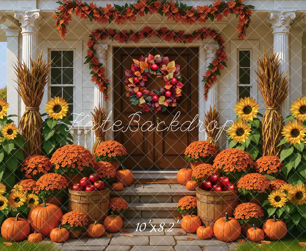 Kate Automne Tournesols Citrouilles Pommes Toile de fond conçue par Mini MakeBelieve - Kate Backdrop FR