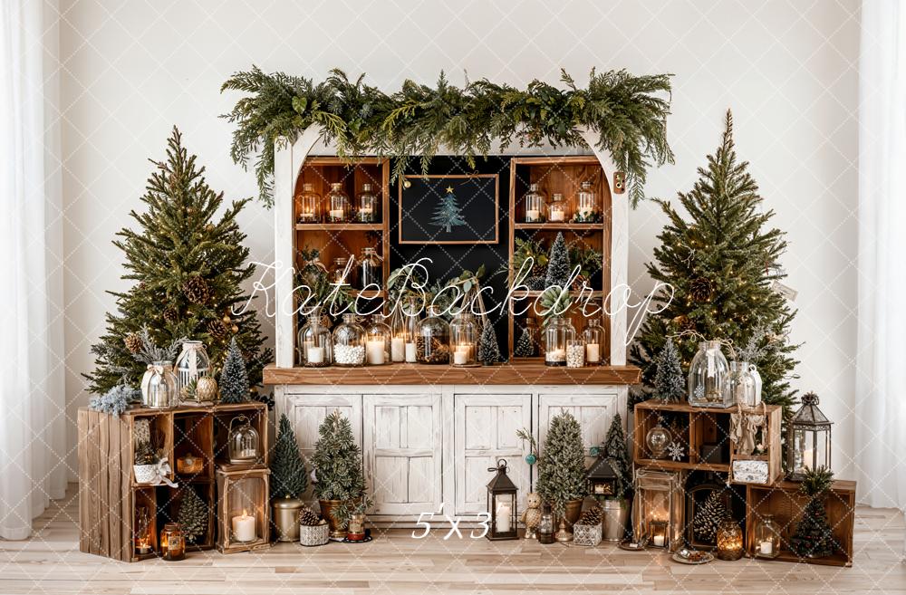 Kate Noël Sapins Bougies Bar Bois Toile de fond conçue par Emetselch - Kate Backdrop FR