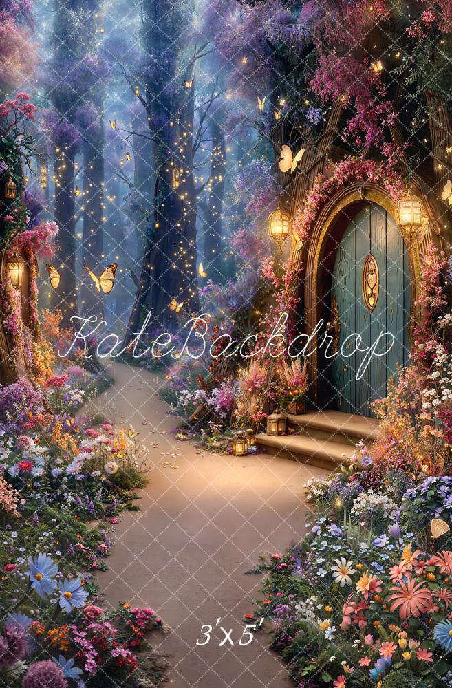 Kate Forêt Magique Maison Fleurs Lumières Toile de fond conçue par Emetselch