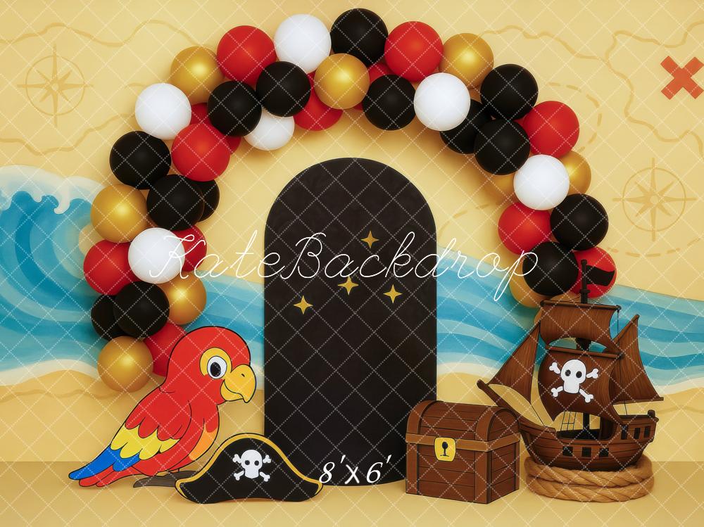 Kate Pirate Ballons Perroquet Bateau Toile de fond conçue par Mini MakeBelieve - Kate Backdrop FR