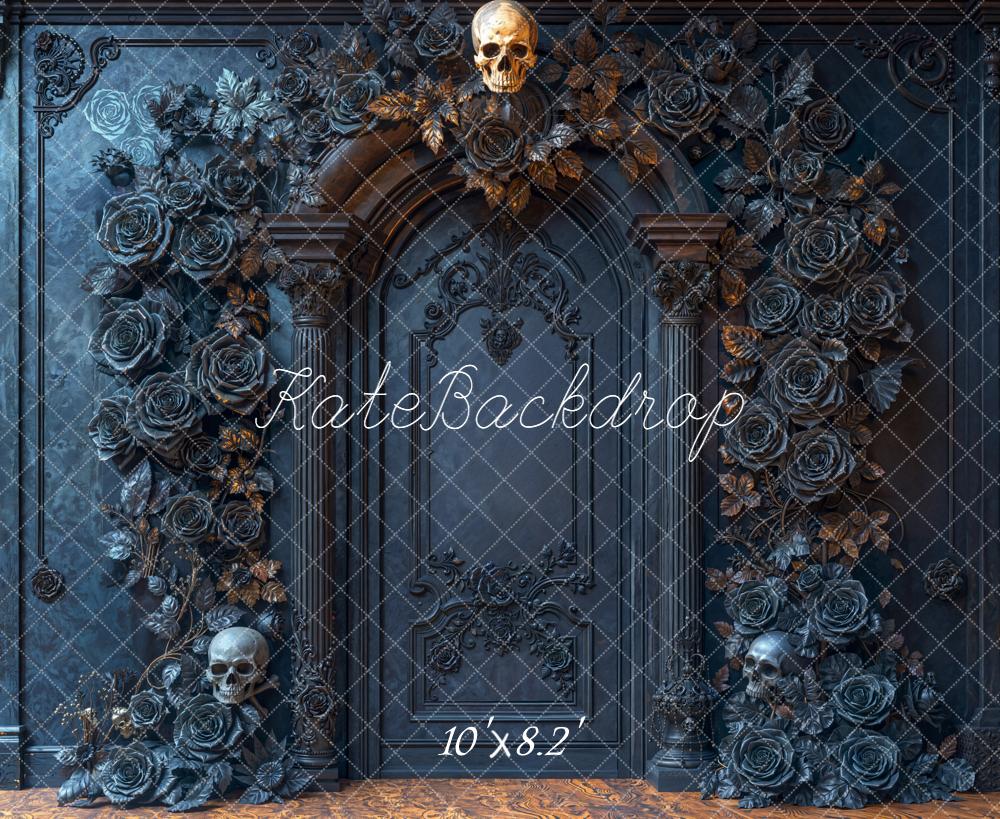Kate Halloween Arche Crâne Roses Gothique Toile de fond conçue par Emetselch