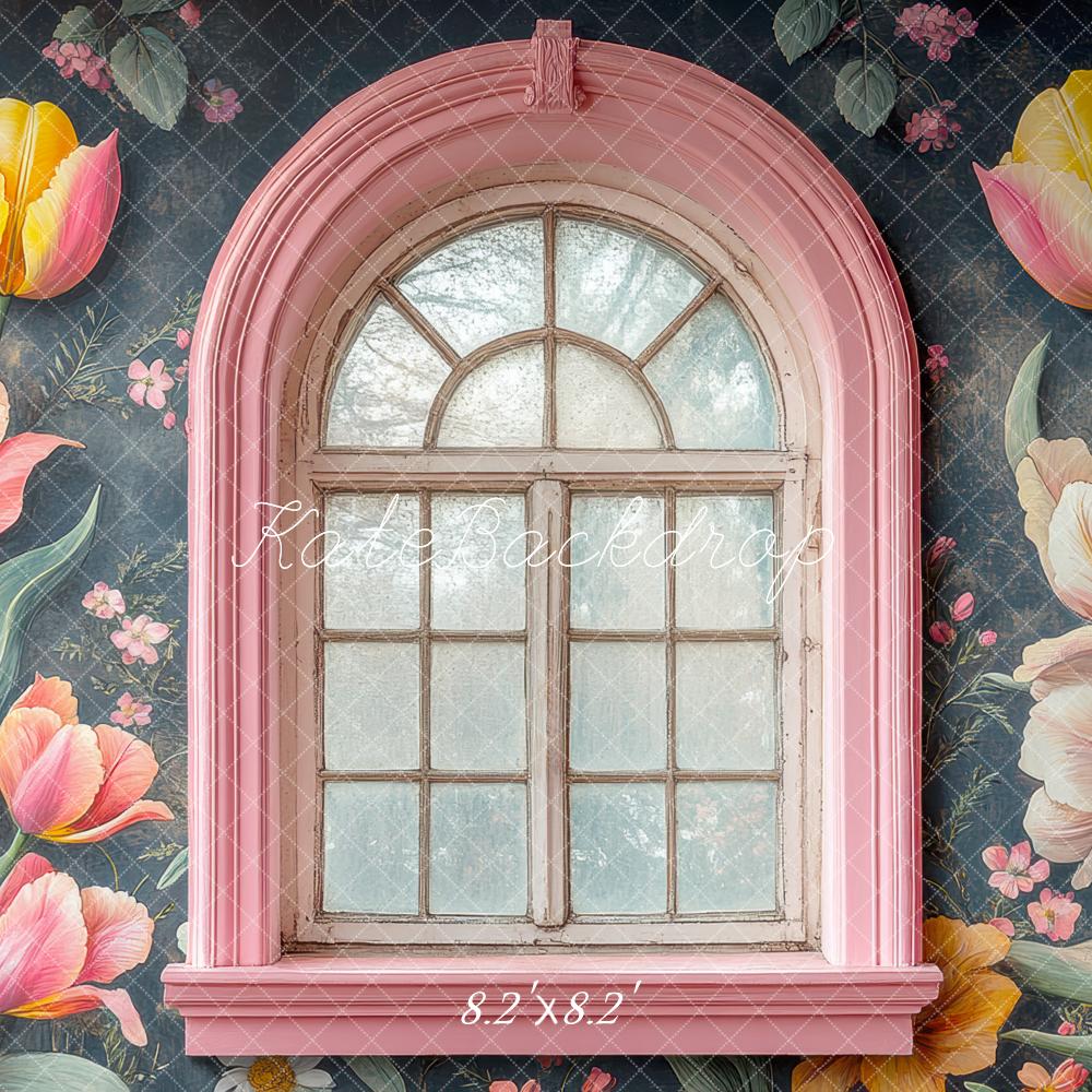 Kate Fenêtre Rose Fleurs Tulipes Toile de fond conçue par Mini MakeBelieve - Kate Backdrop FR