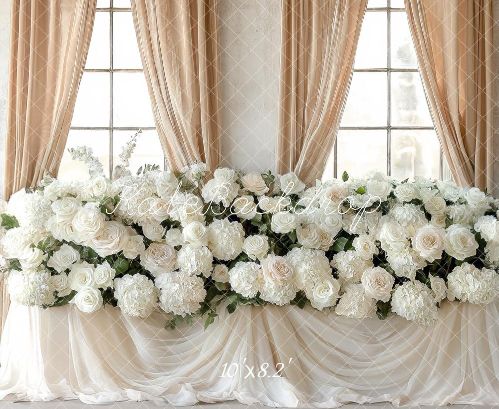 Kate Mariage Fleurs Blanches Fenêtre Toile de fond conçue par Mini MakeBelieve - Kate Backdrop FR