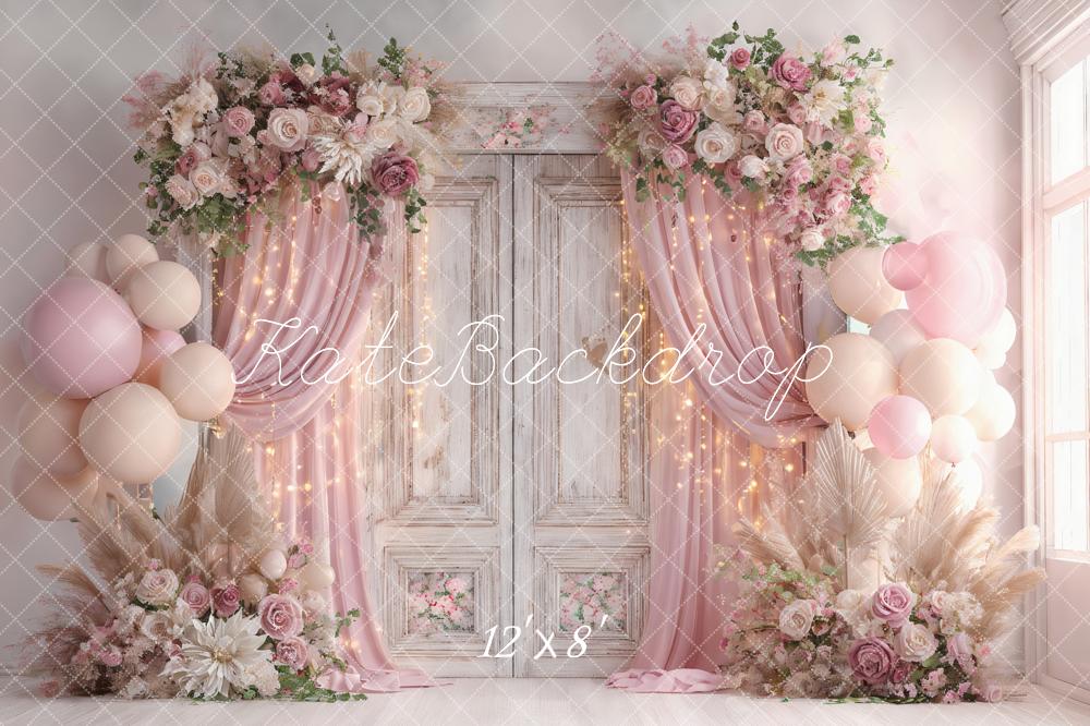 FLASH #1 Kate Mariage Fleurs Ballons Porte Rose Toile de fond conçue par Ashley Paul