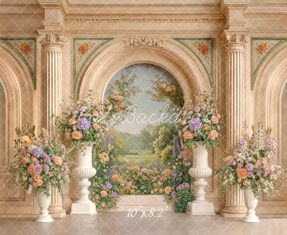 Kate Architecture Arches Fleurs Peinture Toile de fond conçue par Emetselch