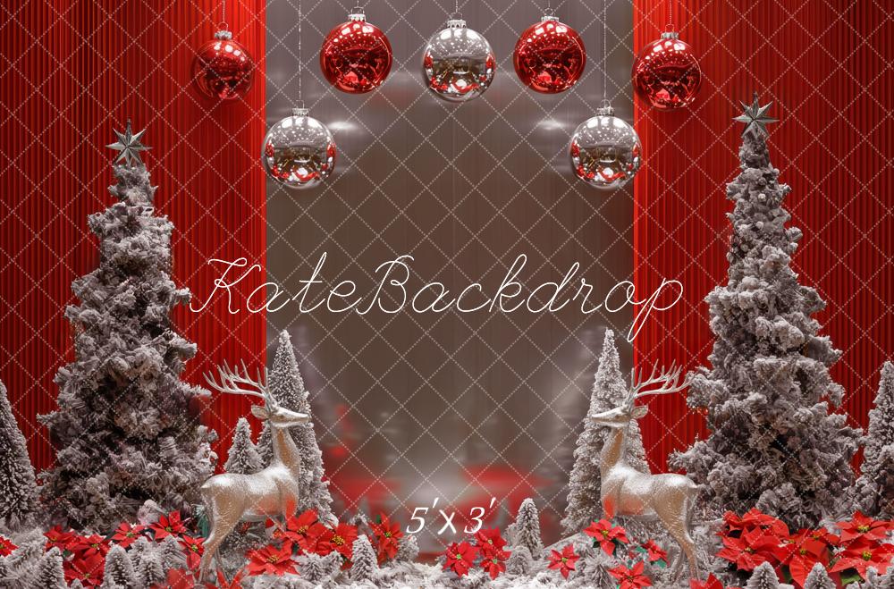 Kate Noël Sapins Neige Rennes Boules Toile de fond conçue par Mini MakeBelieve - Kate Backdrop FR