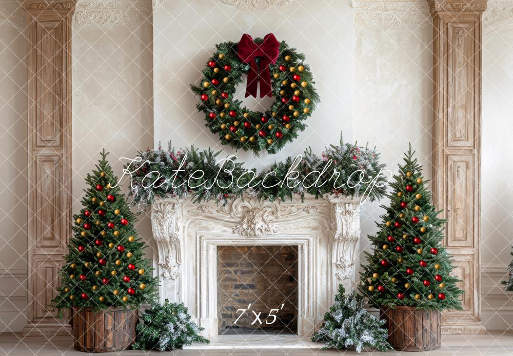 Kate Noël Cheminée Sapins Mur Rétro Toile de fond conçue par Mini MakeBelieve - Kate Backdrop FR
