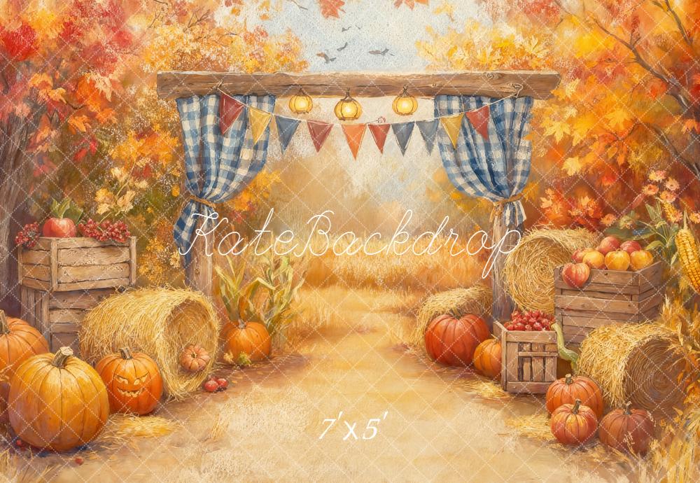 Kate Automne Citrouilles Foin Orange Toile de fond conçue par Emetselch - Kate Backdrop FR