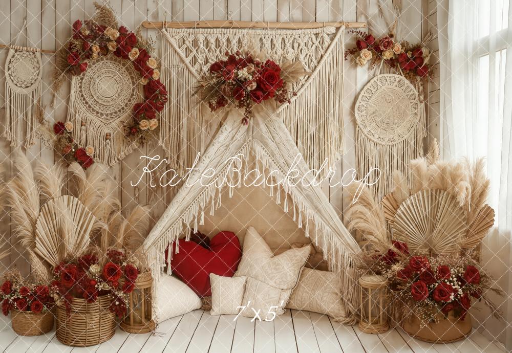 Kate Bohème Tente Macramé Fleurs Rouges Toile de fond conçue par Emetselch - Kate Backdrop FR