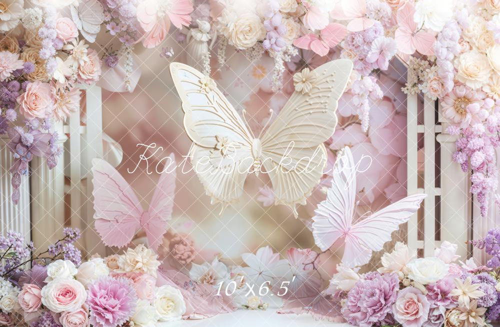 Kate Anniversaire Papillons Fleurs Pastel Toile de fond conçue par Emetselch - Kate Backdrop FR
