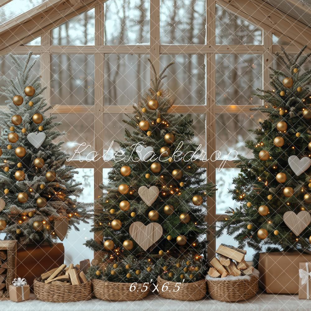 Kate Sapins de Noël Serre Fenêtre Bois Toile de fond conçue par Mini MakeBelieve - Kate Backdrop FR