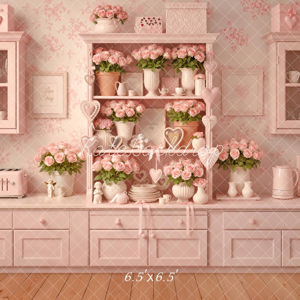 Kate Saint Valentin Cuisine Rose Fleurs Toile de fond conçue par Emetselch