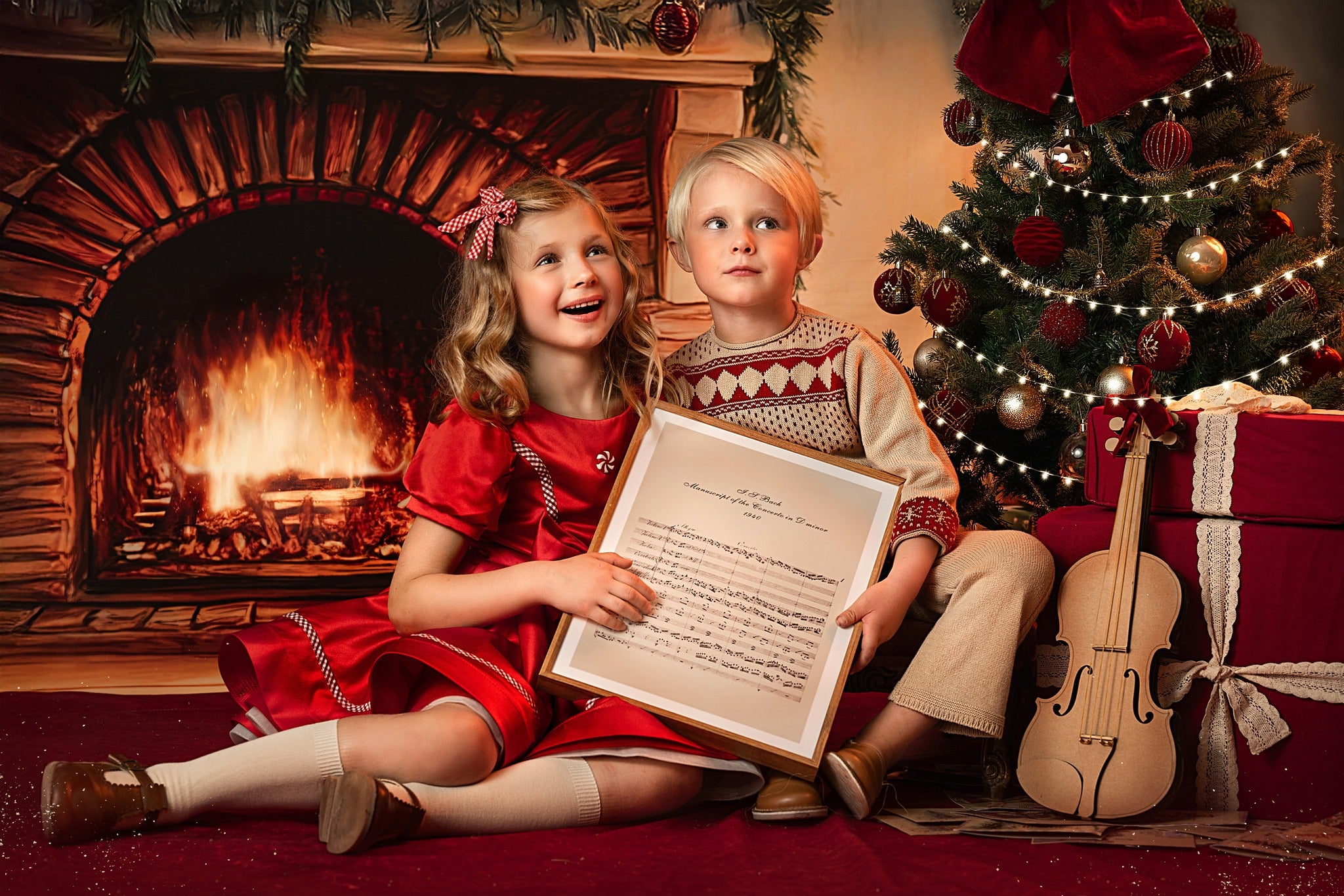 Kate Sapin de Noël Cheminée Cadeaux Toile de fond conçue par GQ - Kate Backdrop FR