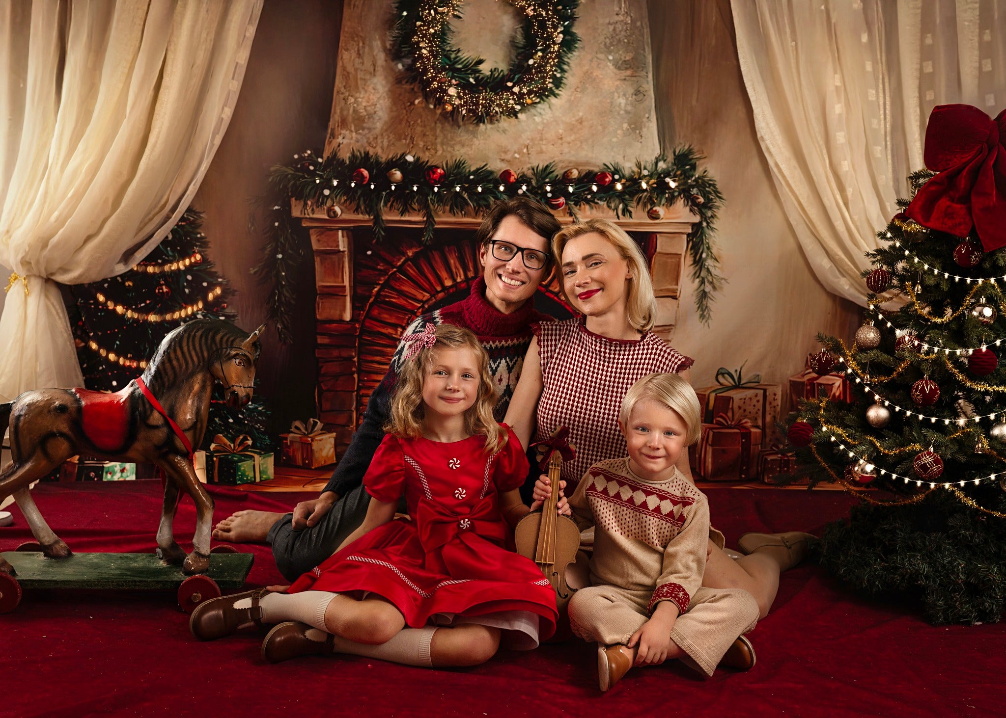 Kate Sapin de Noël Cheminée Cadeaux Toile de fond conçue par GQ - Kate Backdrop FR