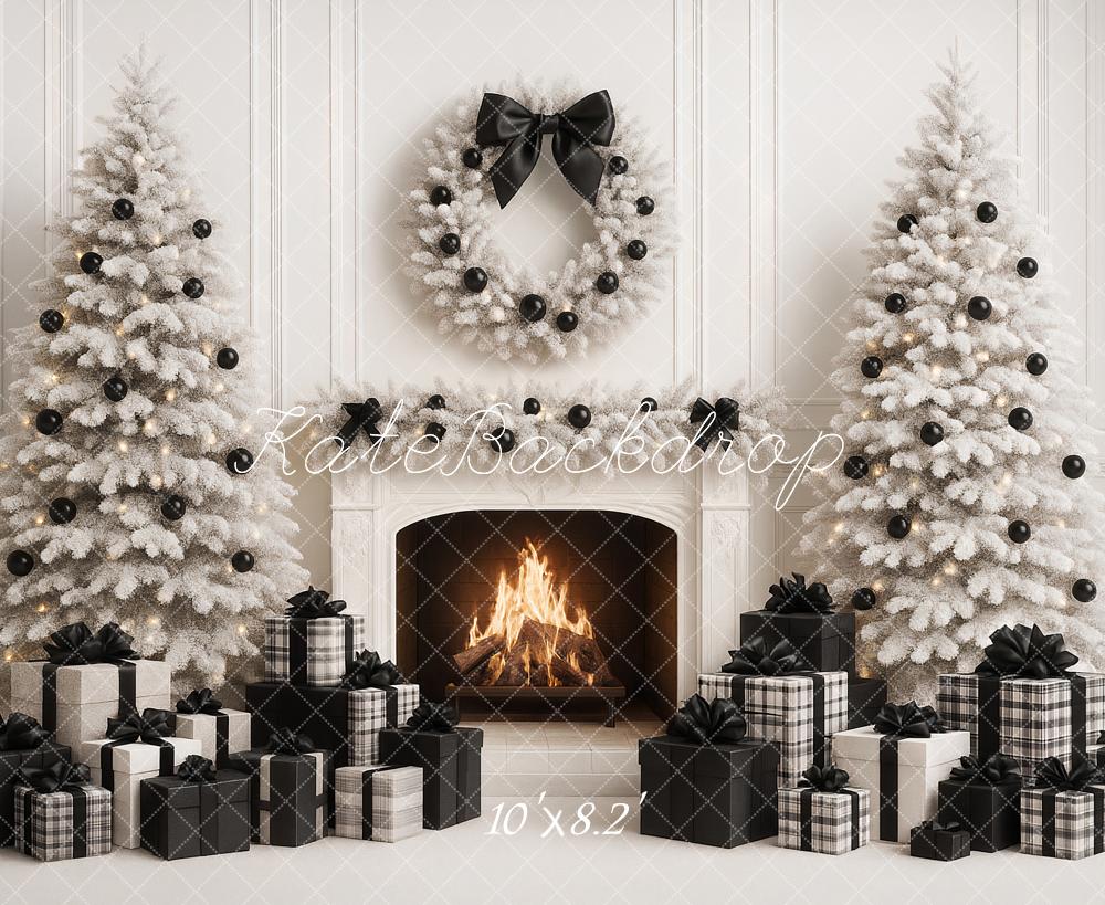 Kate Noël Sapins Cadeaux Cheminée Toile de fond conçue par Ashley Paul - Kate Backdrop FR