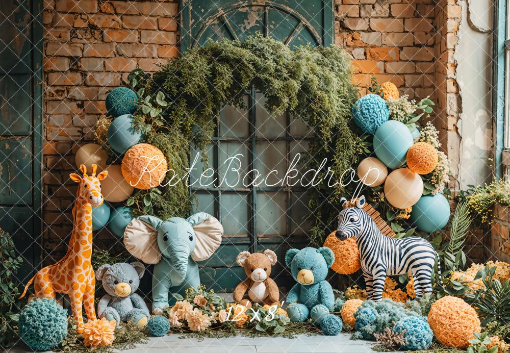 Kate Jungle Arche Animaux Ballons Toile de fond en Laine conçue par Emetselch - Kate Backdrop FR