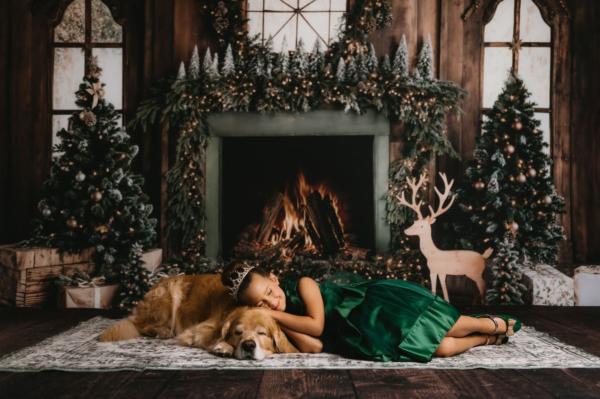 Kate Sapin de Noël Bois Cheminée Cerf Toile de fond conçue par Emetselch - Kate Backdrop FR