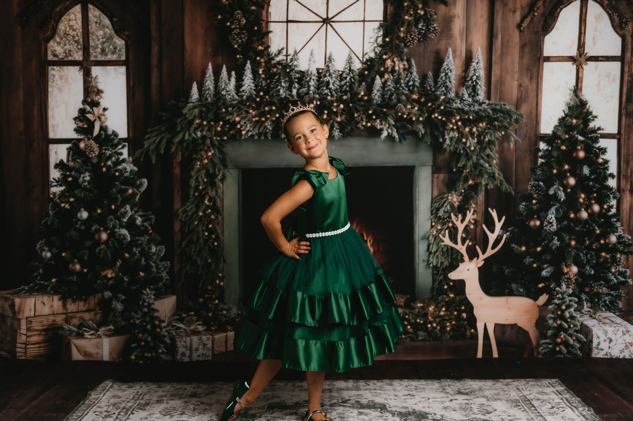 Kate Sapin de Noël Bois Cheminée Cerf Toile de fond conçue par Emetselch - Kate Backdrop FR