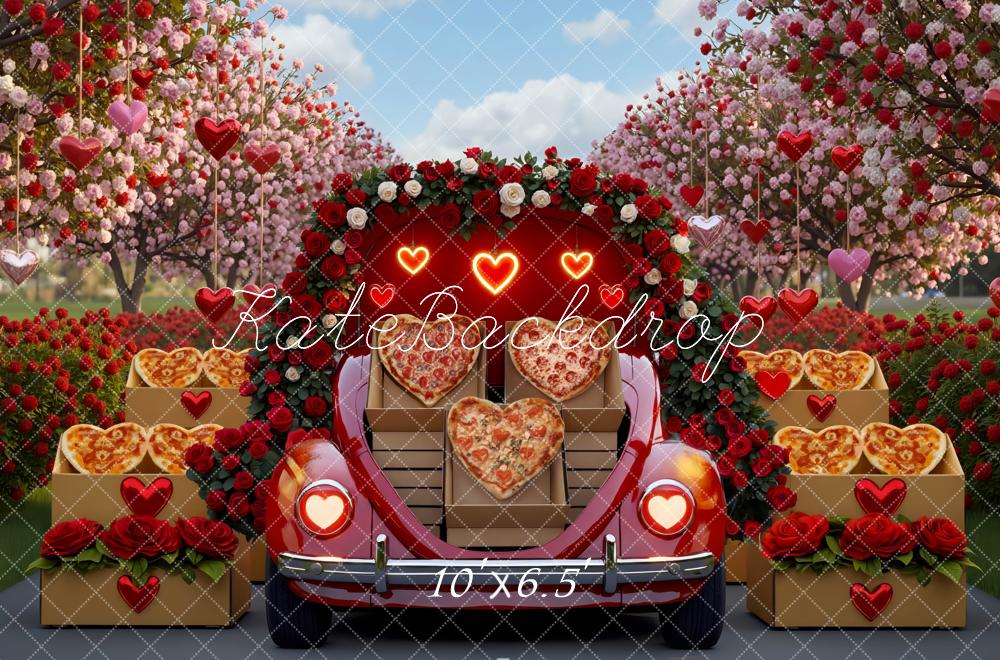 Kate Saint Valentin Voiture Coeurs Fleurs Toile de fond conçue par Mini MakeBelieve - Kate Backdrop FR