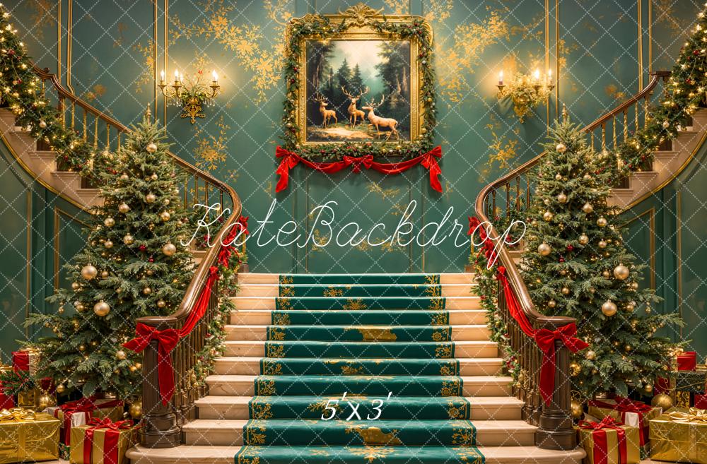 Kate Noël Escalier Sapin Décor Toile de fond conçue par Emetselch - Kate Backdrop FR