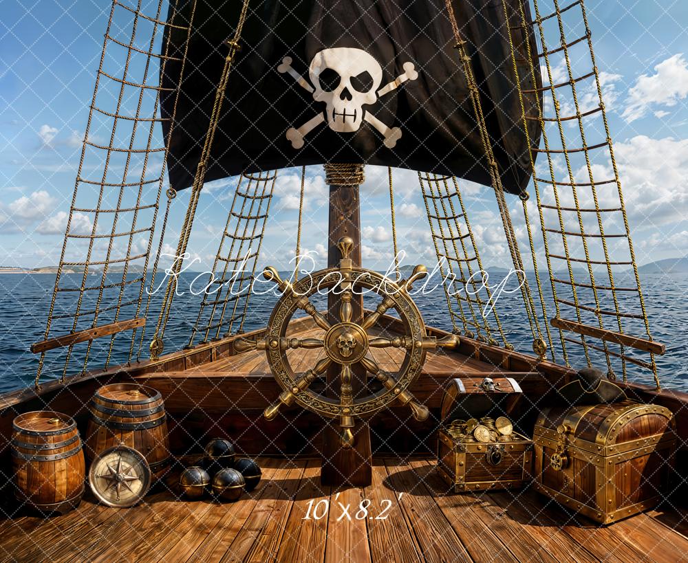 Kate Pirate Navire Trésor Mer Enfant Toile de fond conçue par Emetselch