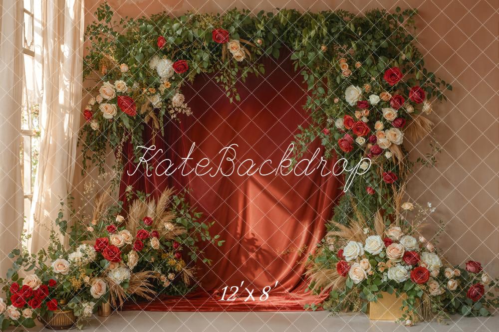 Kate Saint Valentin Fleurs Feuillage Rouge Toile de fond conçue par Emetselch