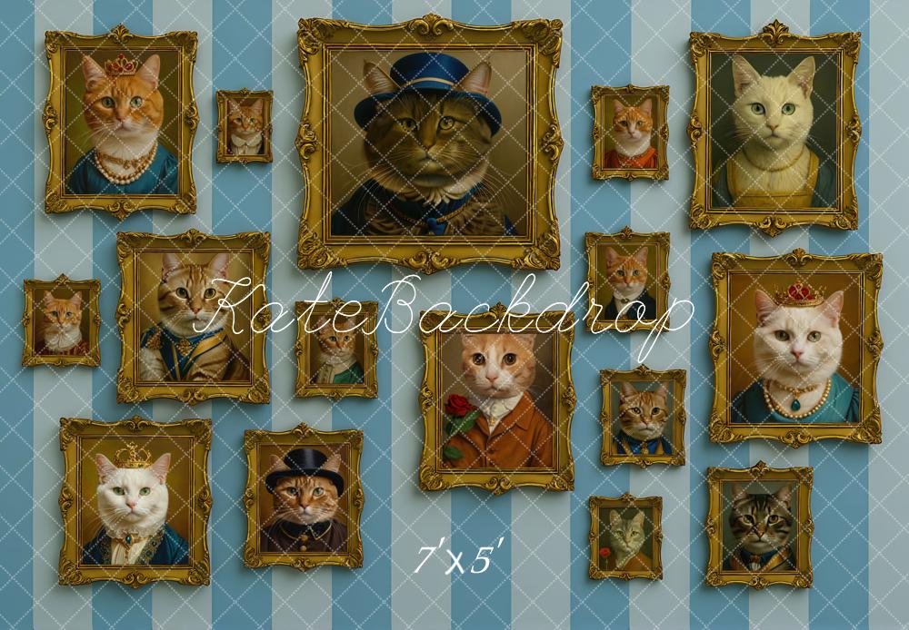 Kate Chats Aristocrates Cadres Rayures Toile de fond conçue par Mini MakeBelieve - Kate Backdrop FR