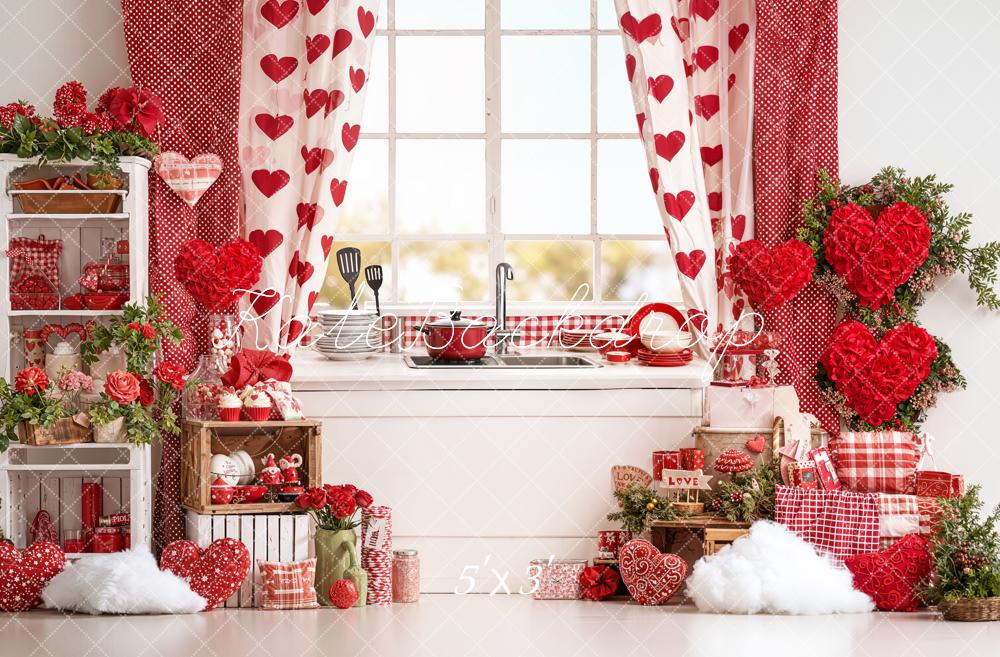 Kate La Saint Valentin Cuisine Cœurs Rouge Toile de fond conçue par Emetselch - Kate Backdrop FR