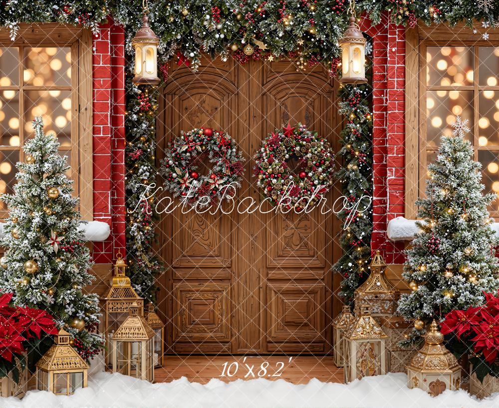 Kate Noël Porte Sapins Lumières Neige Toile de fond conçue par Emetselch - Kate Backdrop FR