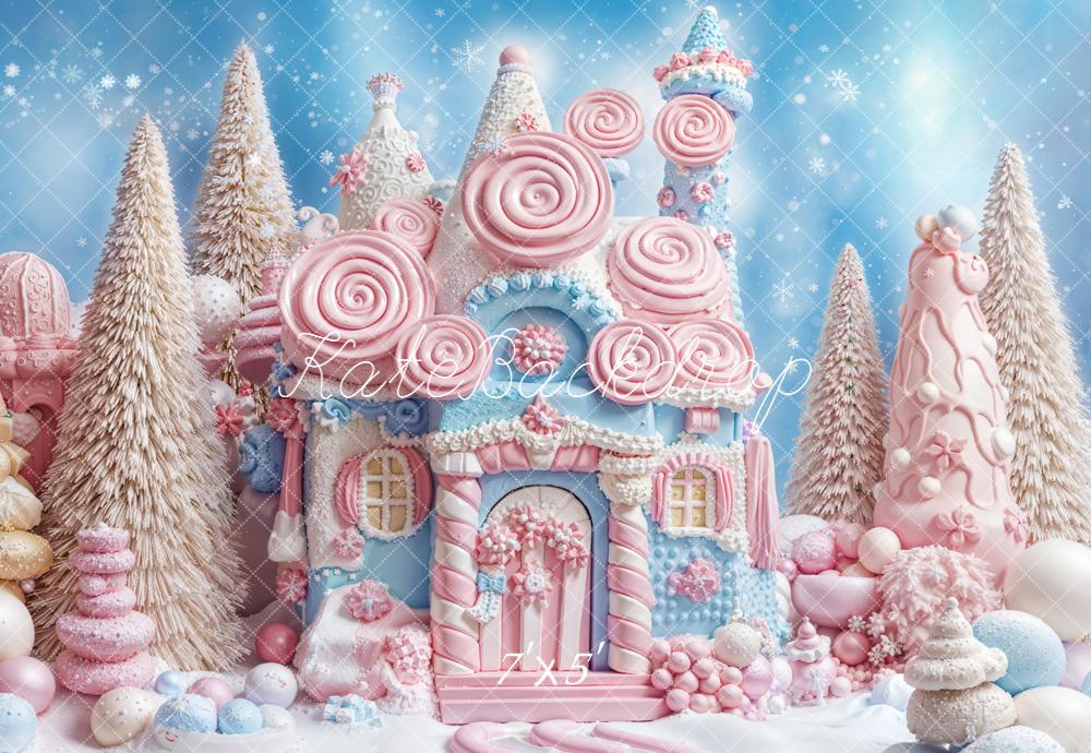 Kate Noël Maison Bonbons Hiver Neige Toile de fond conçue par Emetselch - Kate Backdrop FR