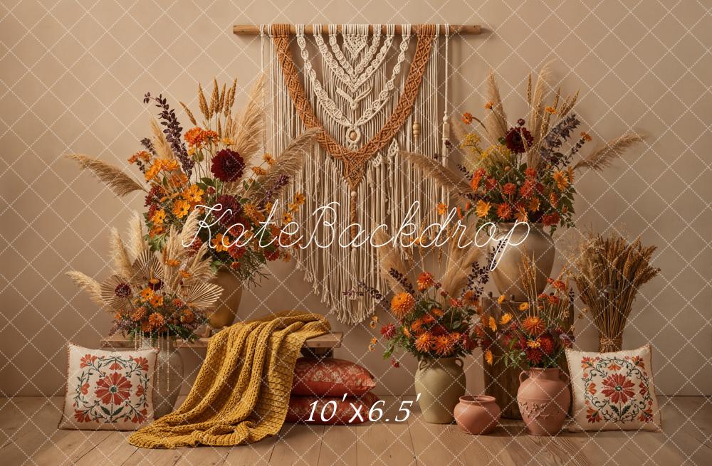 Kate Bohème Fleurs Macramé Beige Toile de fond conçue par Emetselch - Kate Backdrop FR