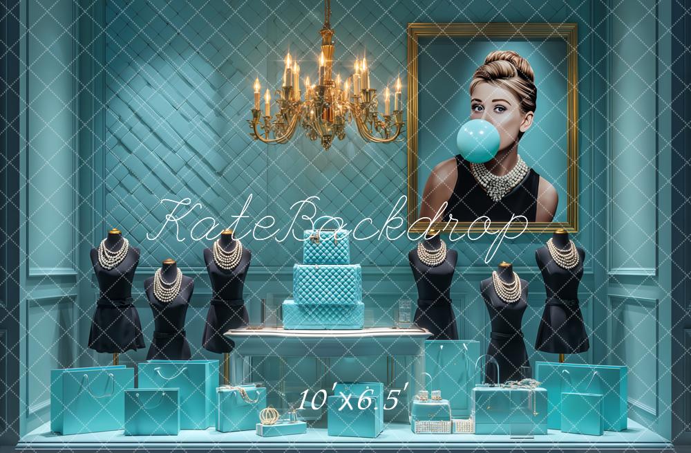 Kate Boutique Mode Bleu Bijoux Chandeliers Toile de fond conçue par Ashley Paul