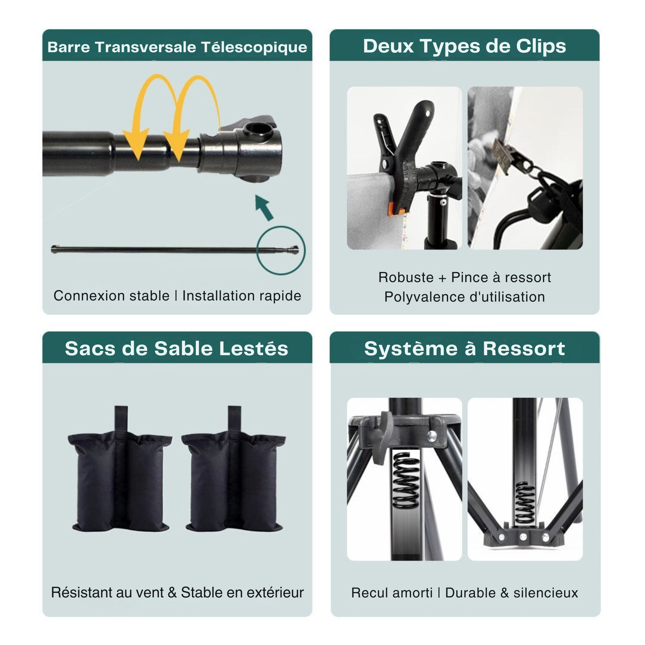Kate 300x260mm(LxH) Kit de Support de Fond Robuste Réglable Photographie avec 8 Pinces & 2 Sacs de Sable