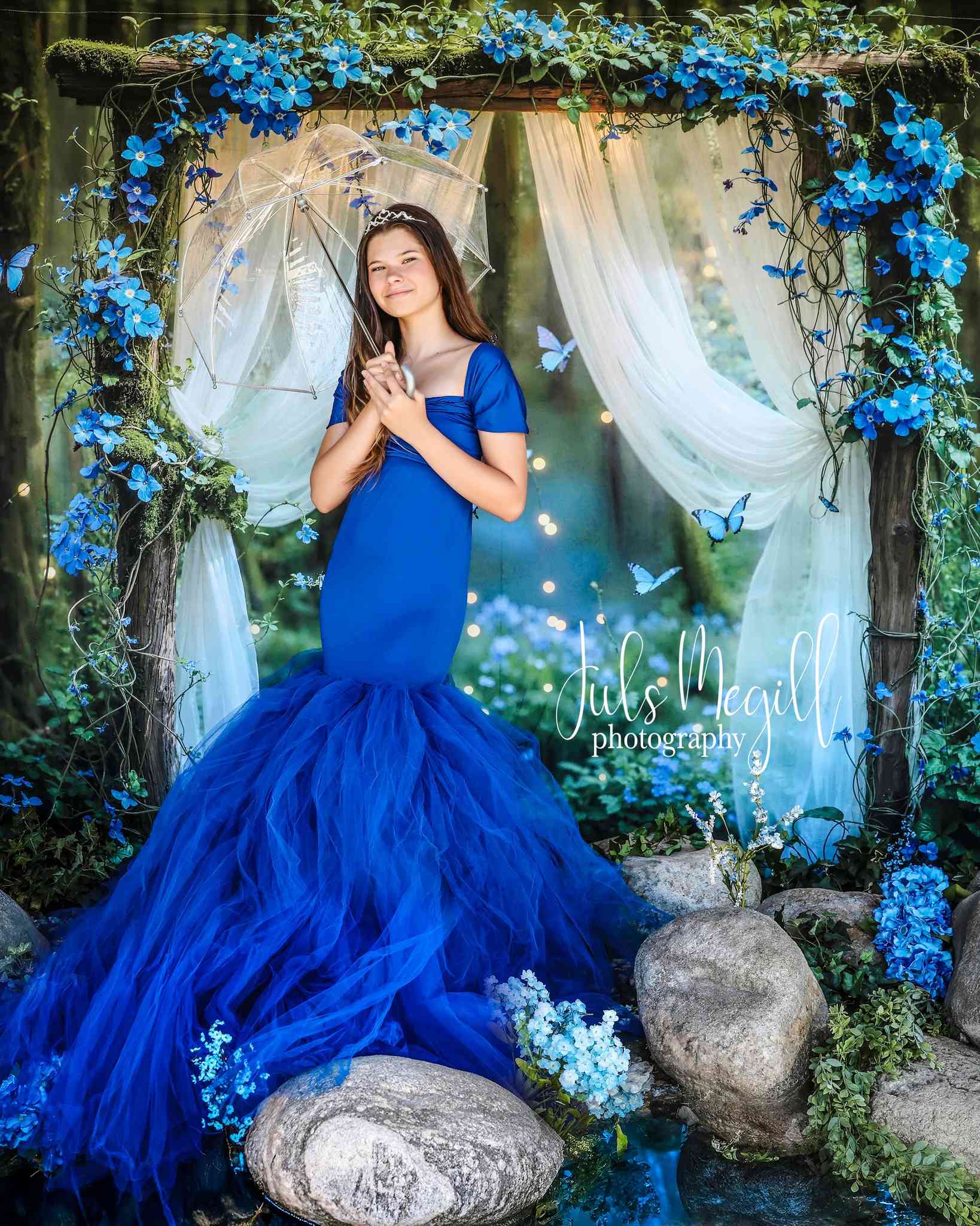 Kate Forêt Fleurs Bleues Conte de fées Toile de fond conçue par Chain Photographie - Kate Backdrop FR