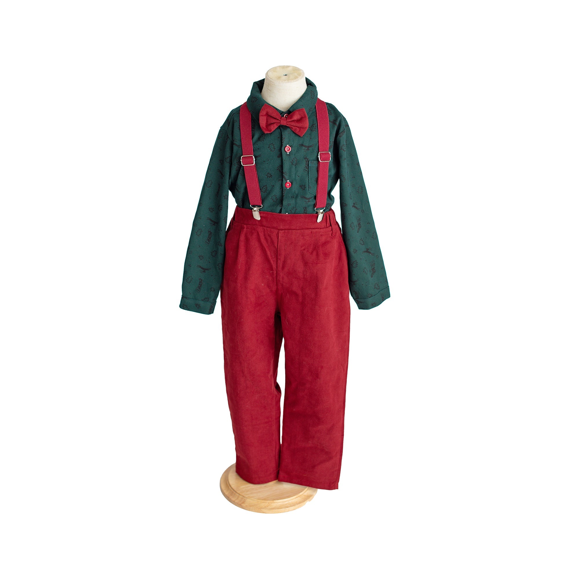 Kate Noël Chemise Verte et Salopette Rouge pour Enfants - Kate Backdrop FR
