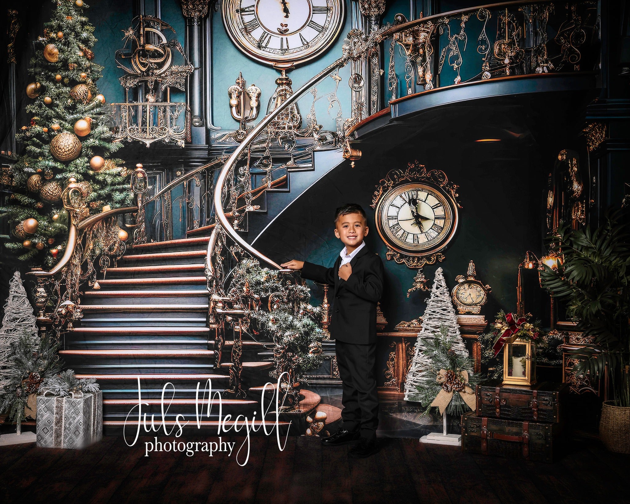 Kate Noël Escalier Horloge Arbre Toile de fond conçue par Chain Photographie - Kate Backdrop FR