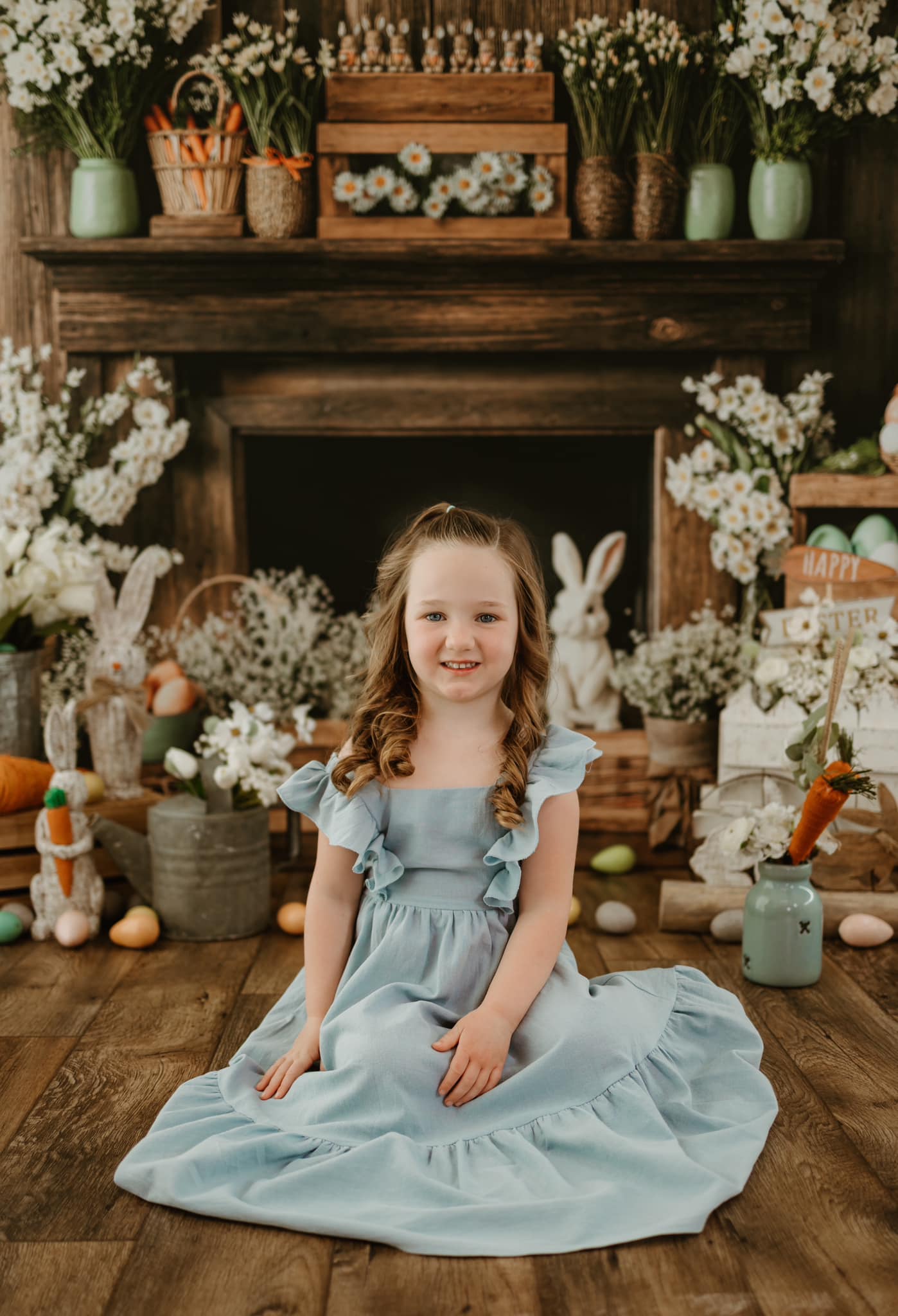 Kate Pâques Cheminée Lapin Rustique Floral Toile de fond conçue par Emetselch - Kate Backdrop FR