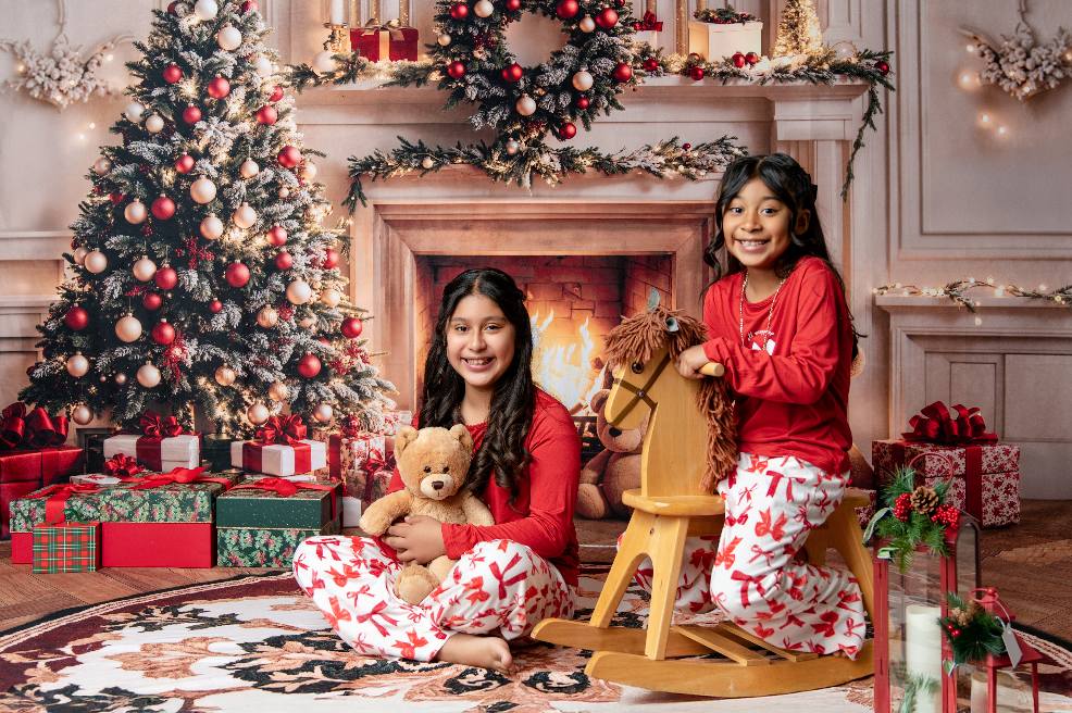 Kate Sapin de Noël Cheminée Mur Rétro Cadeaux Toile de fond+Rond Rétro Floral Tapis de sol Toile de fond