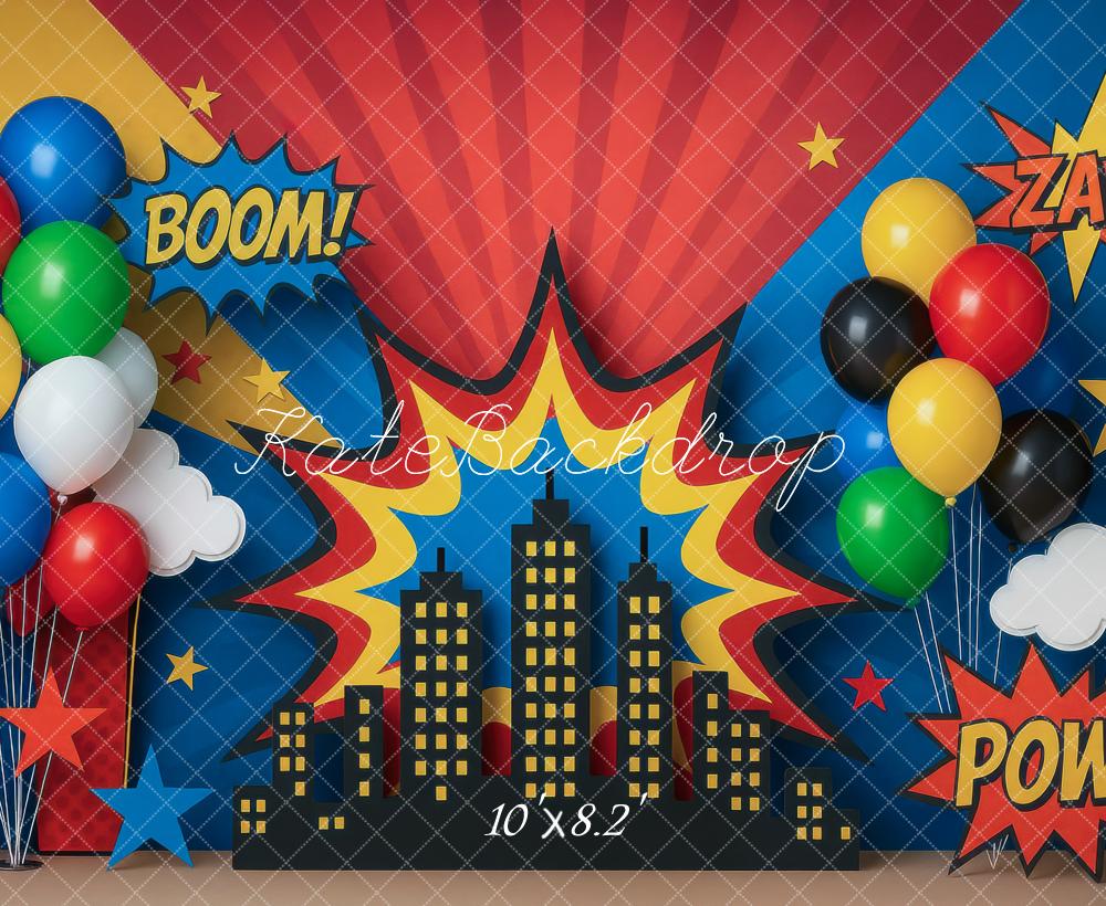 Kate Bande Dessinée Ville Ballons Étoiles Toile de fond conçue par Mini MakeBelieve