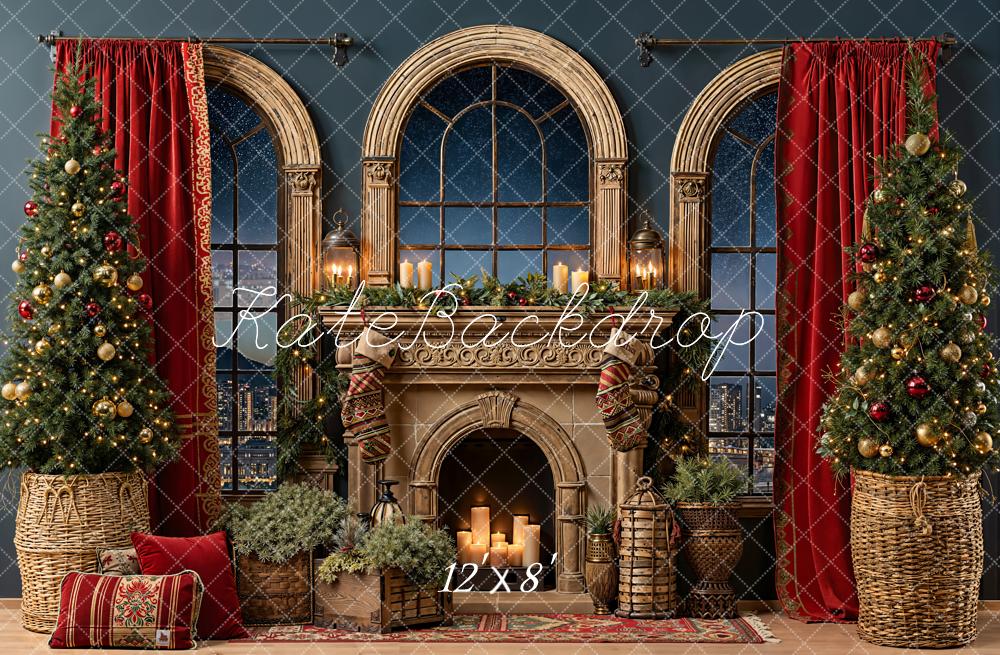 Kate Noël Cheminée Fenêtre Sapin Toile de fond en Laine conçue par Emetselch - Kate Backdrop FR