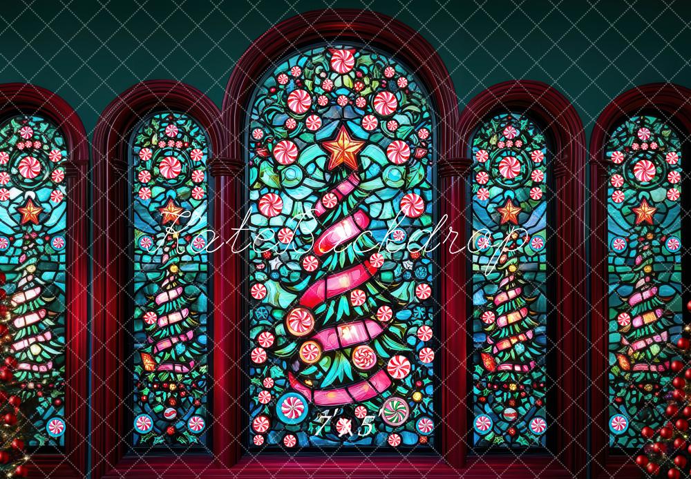 Kate Noël Vitrail Sapin Coloré Toile de fond conçue par Mini MakeBelieve - Kate Backdrop FR