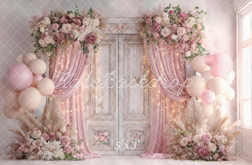 FLASH #1 Kate Mariage Fleurs Ballons Porte Rose Toile de fond conçue par Ashley Paul