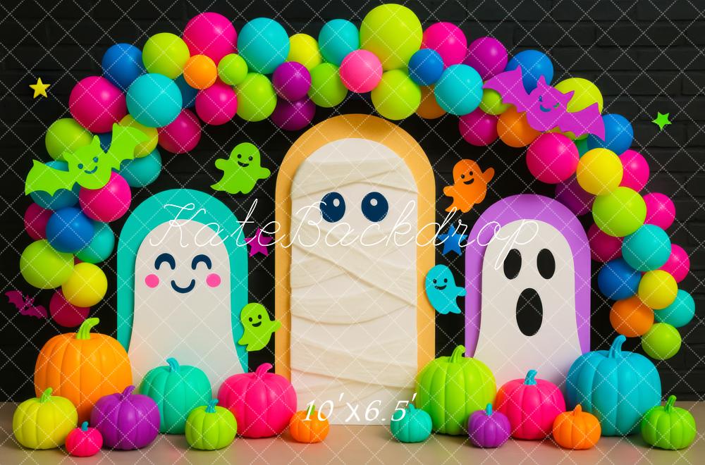 Kate Halloween Fantômes Citrouilles Ballons Toile de fond conçue par Mini MakeBelieve - Kate Backdrop FR